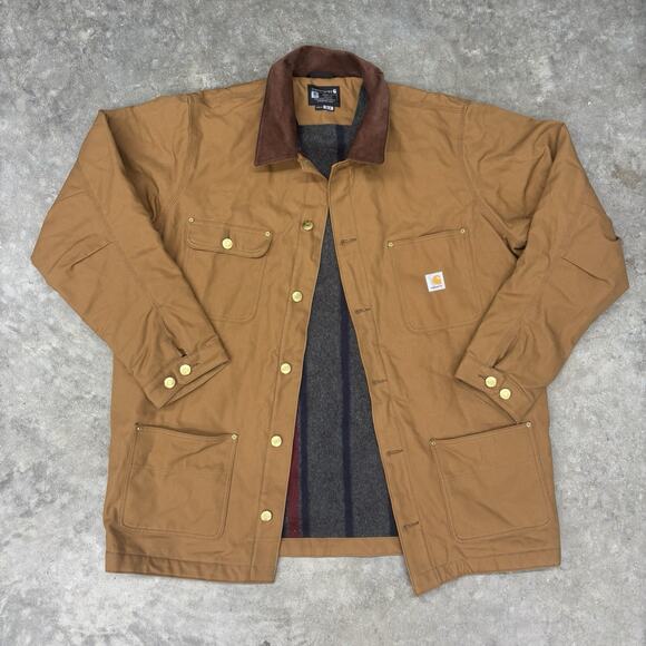Carhartt Other - Carhartt Mens XL Tall Loose Fit Firm Duck Blanket Lined Chore Coat Tan Khaki F22